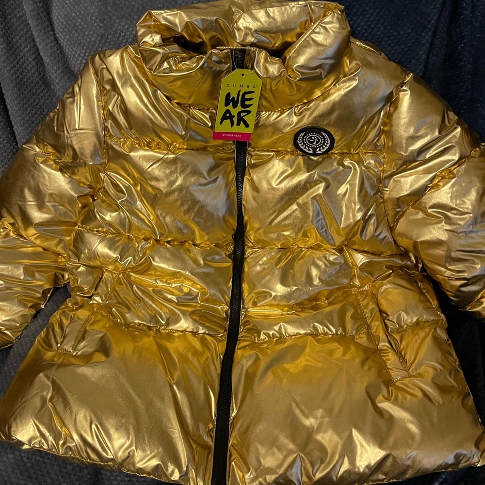 New Zumba Puffer Coat Size M Metallic Gold
